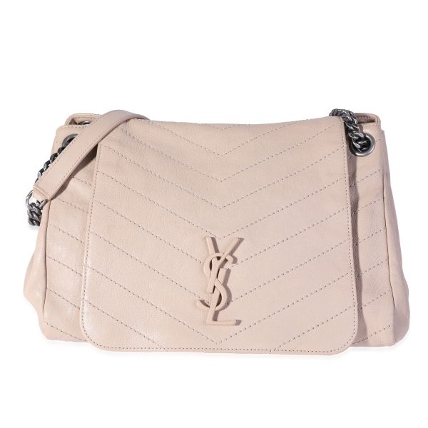 120141 fv Saint Laurent Beige Chevron Leather Monogram Nolita Bag