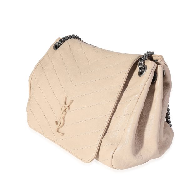 120141 sv Saint Laurent Beige Chevron Leather Monogram Nolita Bag