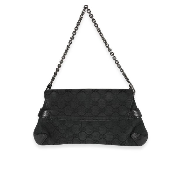 120146 pv Gucci Black GG Canvas Horsebit Clutch