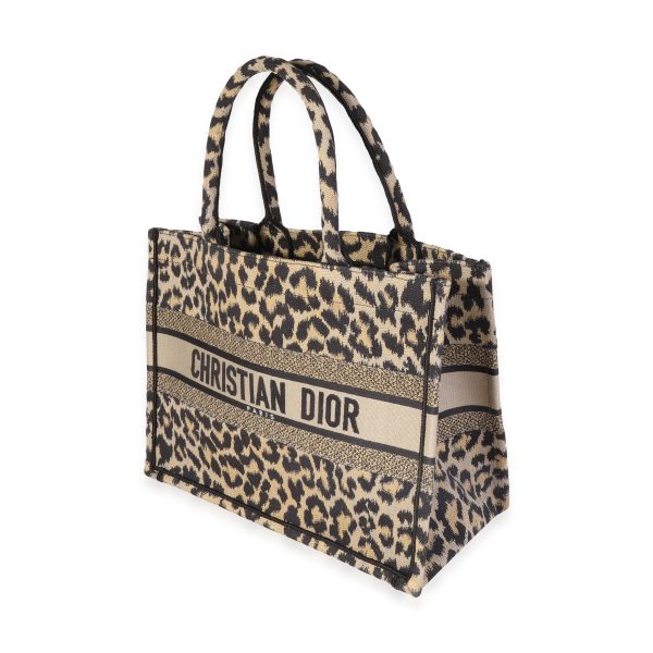 120211 sv Dior Black Beige Leopard Mizza Embroidery Medium Book Tote