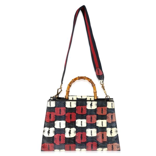 120245 ad1 9cd0e2b9 2392 4d51 8d87 b761df88e22c Gucci Red White Blue Water Snake Large Nymphaea Bamboo Top Handle Bag