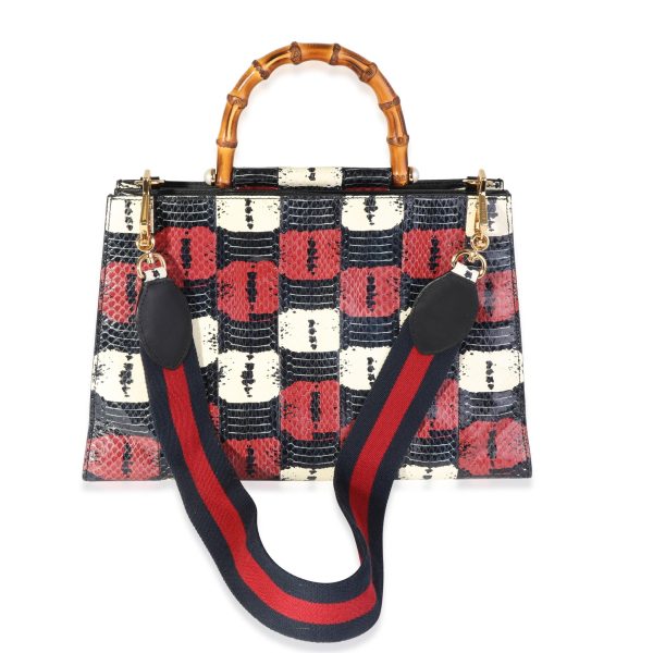 120245 stamp d9636bfc 717c 462d 9920 a0bfe25a27cc Gucci Red White Blue Water Snake Large Nymphaea Bamboo Top Handle Bag