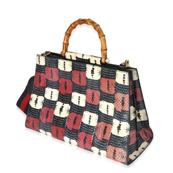 120245 sv e5899094 f06d 4876 a25f 5de1028e3da2 Gucci Red White Blue Water Snake Large Nymphaea Bamboo Top Handle Bag