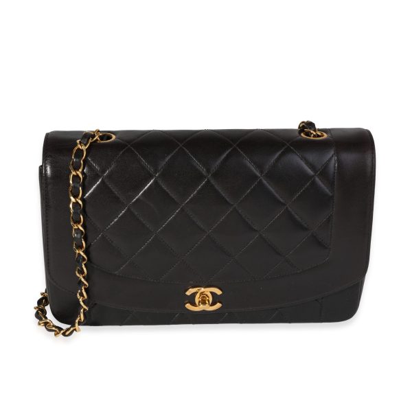 120332 fv Chanel Vintage Black Quilted Lambskin Diana Flap Bag