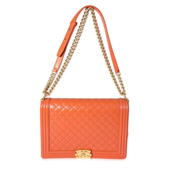 120337 ad1 8ad75965 893f 46f1 8a5d ad60efd5cd94 Chanel Orange Quilted Leather XL Boy Bag