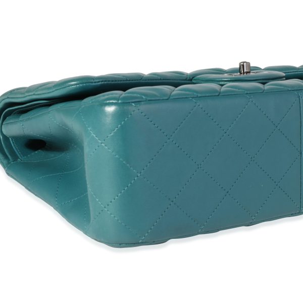 120346 clasp 455c1fa2 febb 4199 9b1a 72fd55057dd5 Chanel Teal Quilted Lambskin Jumbo Classic Double Flap Bag