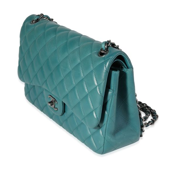 120346 sv f681327d dc00 4cf4 bcec f30ae1ea5164 Chanel Teal Quilted Lambskin Jumbo Classic Double Flap Bag