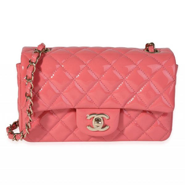 120347 fv Chanel Pink Quilted Patent Leather Mini Rectangular Classic Flap Bag