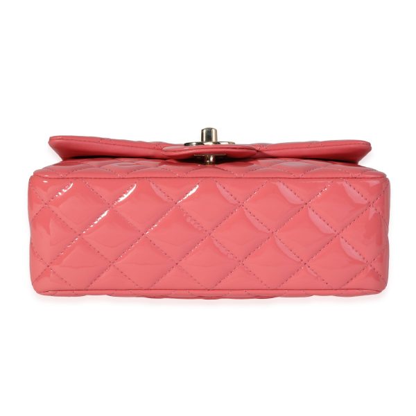 120347 stamp Chanel Pink Quilted Patent Leather Mini Rectangular Classic Flap Bag