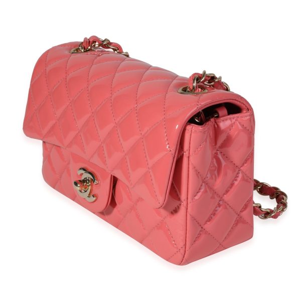 120347 sv Chanel Pink Quilted Patent Leather Mini Rectangular Classic Flap Bag