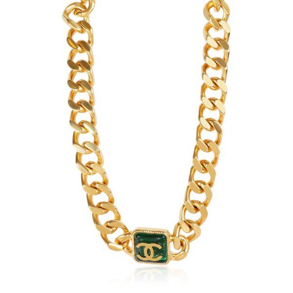 120381 fv d423d142 0fe8 4c89 adbd c36eb62009a2 Chanel 2020 Resin CC Curb Link Choker Gold Tone Necklace