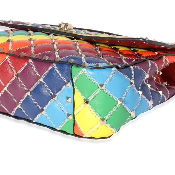 120426 clasp Valentino Multicolor Lambskin Rainbow Rockstud Medium Shoulder Bag