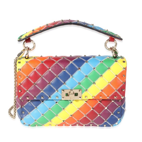 120426 fv Valentino Multicolor Lambskin Rainbow Rockstud Medium Shoulder Bag