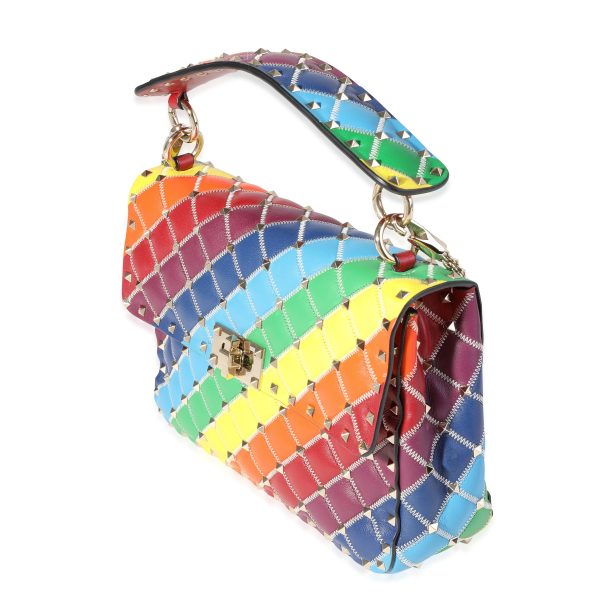 120426 sv Valentino Multicolor Lambskin Rainbow Rockstud Medium Shoulder Bag