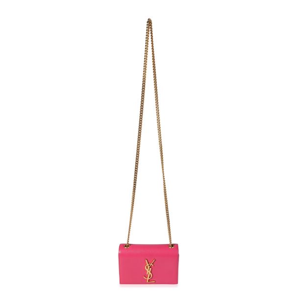 120434 av Saint Laurent Hot Pink Grain De Poudre Small Kate Chain Bag