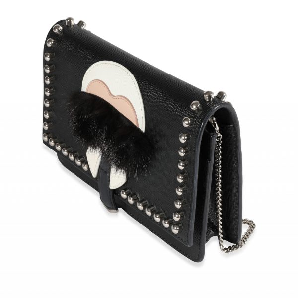 120445 sv 2046b17d 5522 4d21 bcb3 d8f28f04e62f Fendi Black Vitello Elite Mink Studded Karlito Chain Wallet