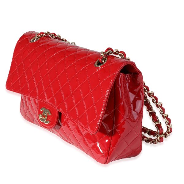 120485 sv f600aee5 f868 4906 bde7 10fbe883fee4 Chanel Red Quilted Patent Leather Valentines Day Medium Single Flap Bag