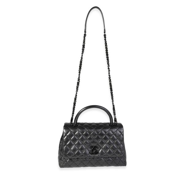 120496 bv c96c221b 077c 4f6d 8c15 b1dec52f1fe7 Chanel Gunmetal Quilted Aged Calfskin Medium Coco Top Handle Bag Black