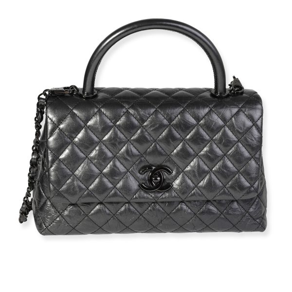 120496 fv f0fd76ac 3b37 4dd8 81f8 3643fcd74036 Chanel Gunmetal Quilted Aged Calfskin Medium Coco Top Handle Bag Black