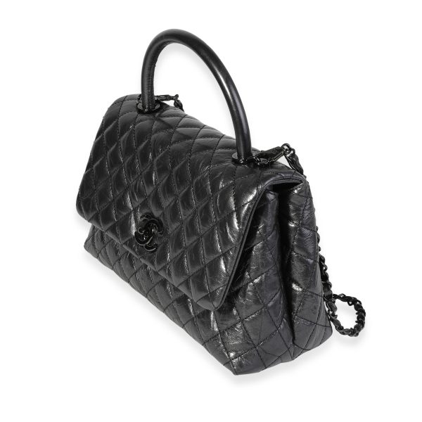 120496 sv 8a59ae80 3067 4478 9722 5a9eb3f575c7 Chanel Gunmetal Quilted Aged Calfskin Medium Coco Top Handle Bag Black