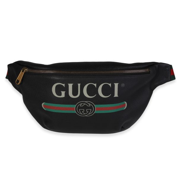 120511 fv aa8d7cb6 86d0 403e 93ba 05c0cafdbf6a Gucci Black Grained Calfskin Logo Print Web Belt Bag