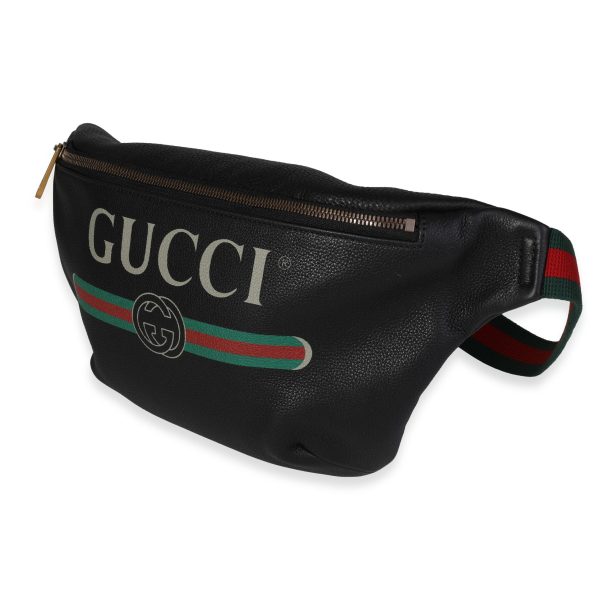 120511 sv 0a1824cf e516 4502 b8e7 94d6e8af3475 Gucci Black Grained Calfskin Logo Print Web Belt Bag