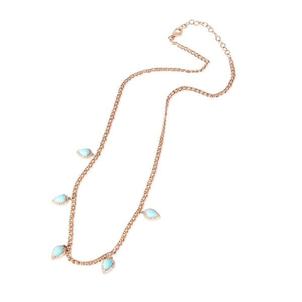 120615 pv Teardrop Turquoise Diamond Necklace in 14k Rose Gold 050 CTW