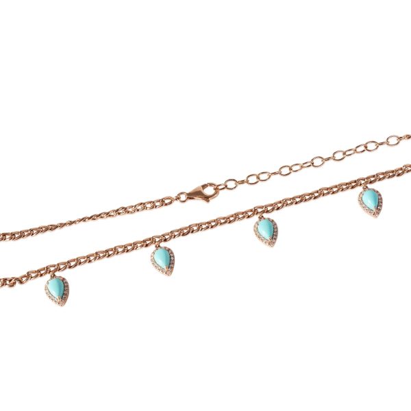 120615 sv Teardrop Turquoise Diamond Necklace in 14k Rose Gold 050 CTW