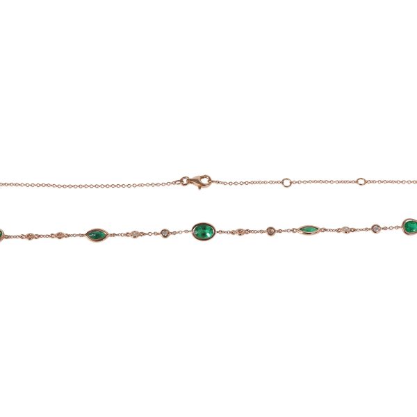 120617 av Emerald Diamond Station Necklace in 14k Rose Gold 016 CTW