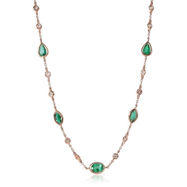 120617 fv Emerald Diamond Station Necklace in 14k Rose Gold 016 CTW