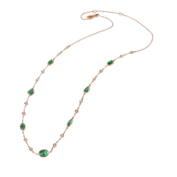 120617 sv Emerald Diamond Station Necklace in 14k Rose Gold 016 CTW