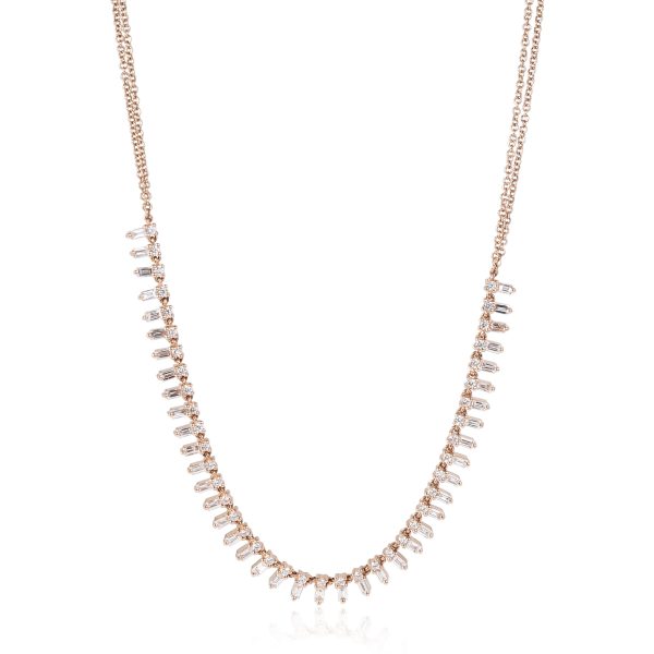 120623 fv Kasia Estelle Baguette Round Diamond Necklace in 14K Rose Gold 114 Ctw