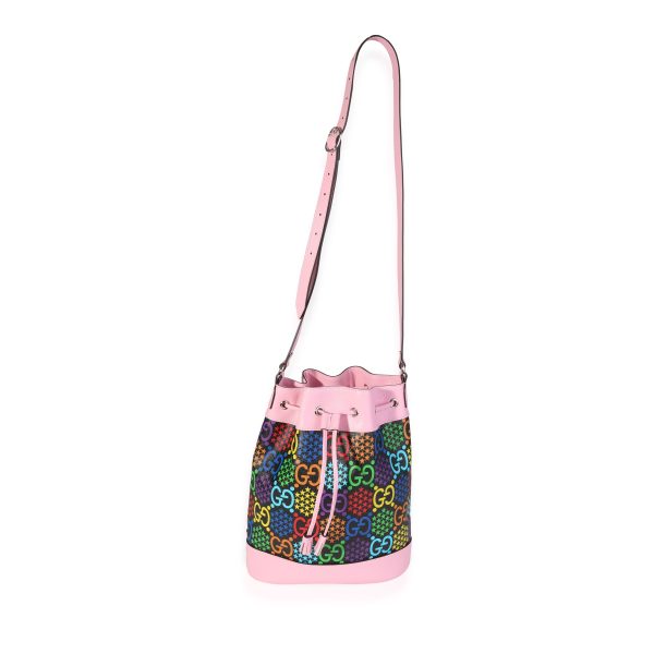 120630 bv 7510e739 7203 4408 b2e3 65318b351b0c Gucci Multicolor Coated Canvas Pink Leather Psychedelic Bucket Bag