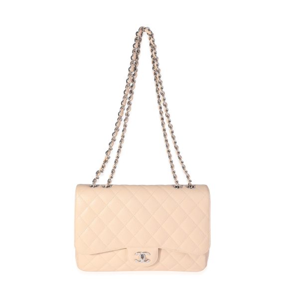 120634 bv Chanel Beige Quilted Caviar Jumbo Classic Single Flap Bag