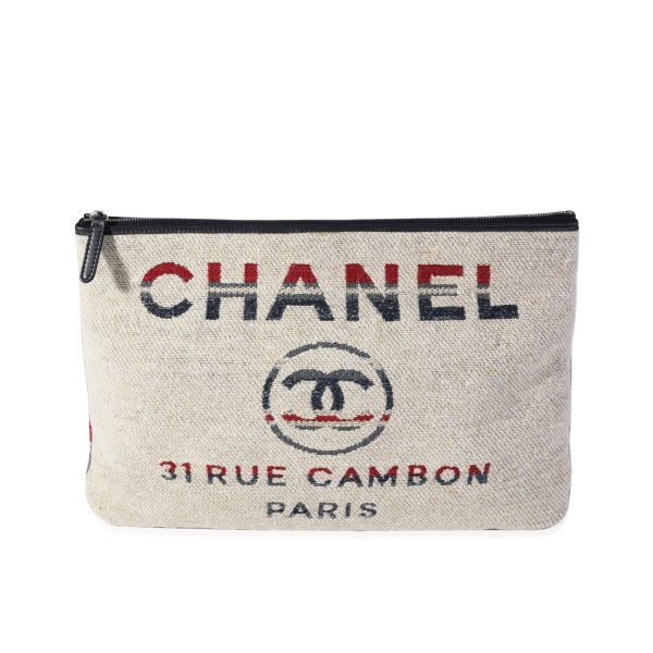 120669 fv 1027889b 7a11 4e7b 984a 0b5104771987 Chanel Paris Hamburg Multicolor Striped Wool Deauville Pouch