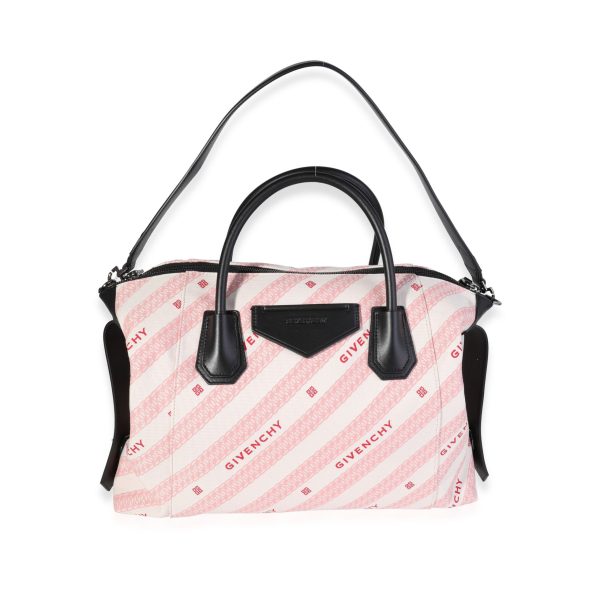 120691 bv Givenchy Pink Canvas Black Leather Soft Antigona Tote