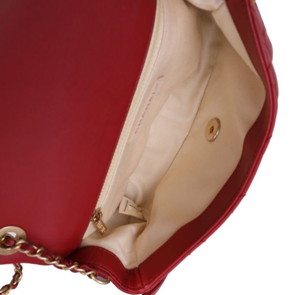 120693 av Chanel Red Quilted Lambskin Small Stitched Single Flap Bag