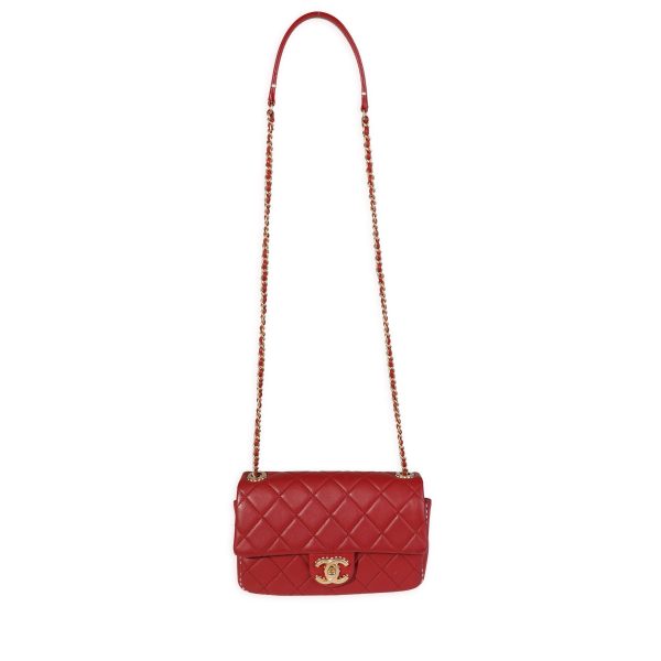 120693 bv Chanel Red Quilted Lambskin Small Stitched Single Flap Bag