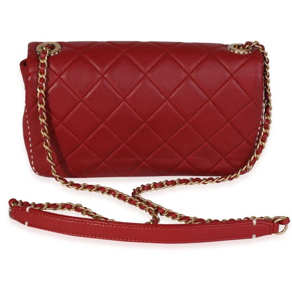 120693 pv Chanel Red Quilted Lambskin Small Stitched Single Flap Bag