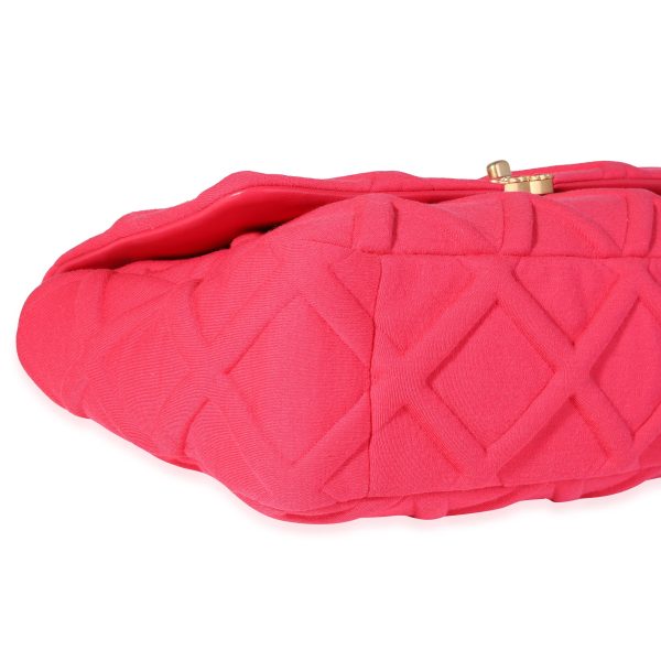 120694 clasp Chanel Hot Pink Quilted Jersey Large 19 Flap Bag