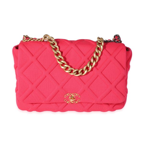 120694 fv Chanel Hot Pink Quilted Jersey Large 19 Flap Bag