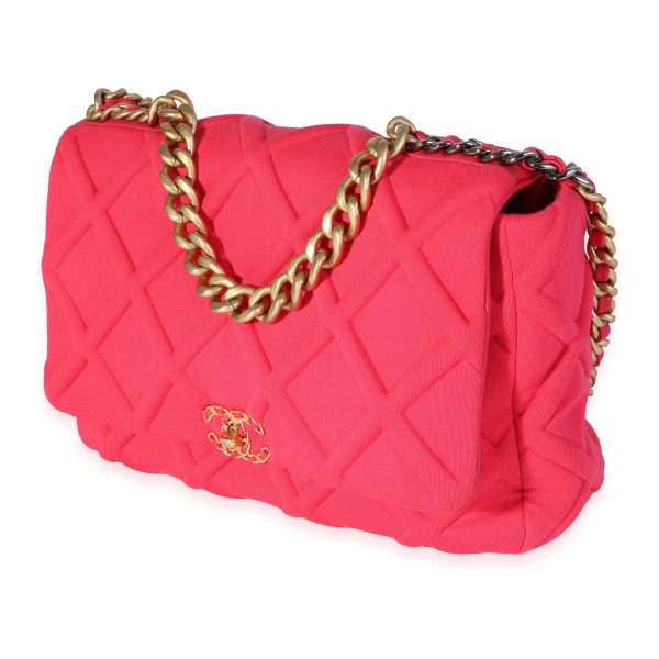 120694 sv Chanel Hot Pink Quilted Jersey Large 19 Flap Bag