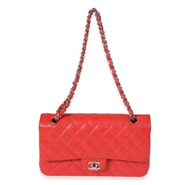 120703 av Chanel Red Perforated Leather Medium Classic Double Flap Bag