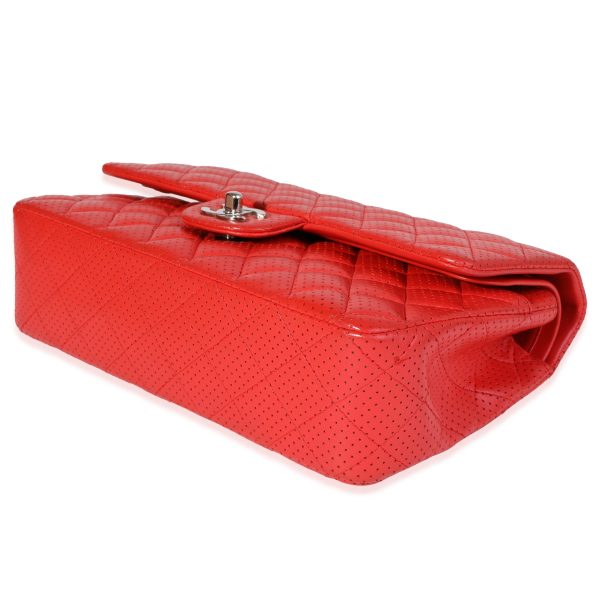 120703 box Chanel Red Perforated Leather Medium Classic Double Flap Bag