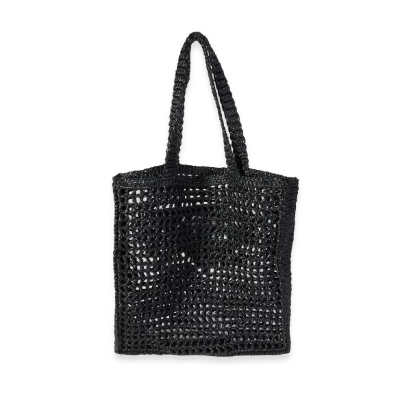 120723 pv Prada Black White Logo Raffia Tote