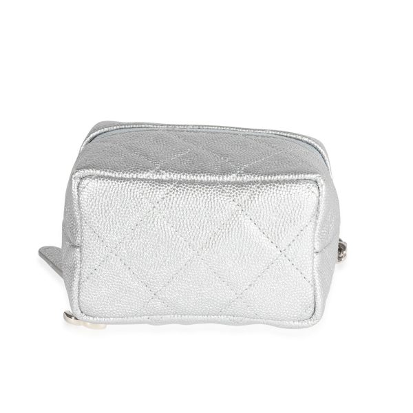 120755 stamp Chanel Silver Metallic Quilted Caviar Mini Vanity Bag With Chain