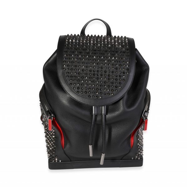 120757 fv Christian Louboutin Black Grained Leather Explorafunk Spiked Backpack