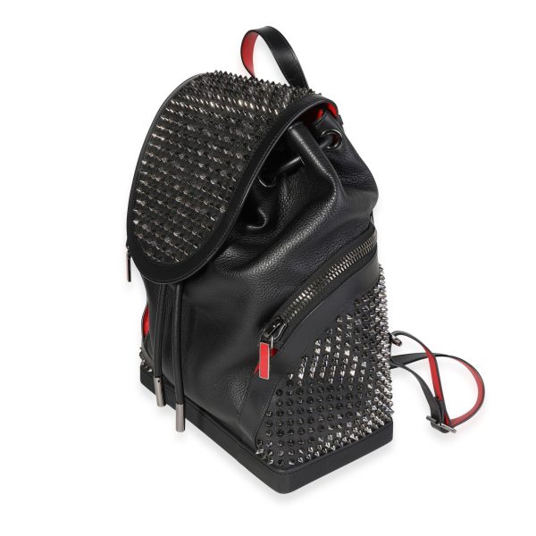 120757 sv Christian Louboutin Black Grained Leather Explorafunk Spiked Backpack