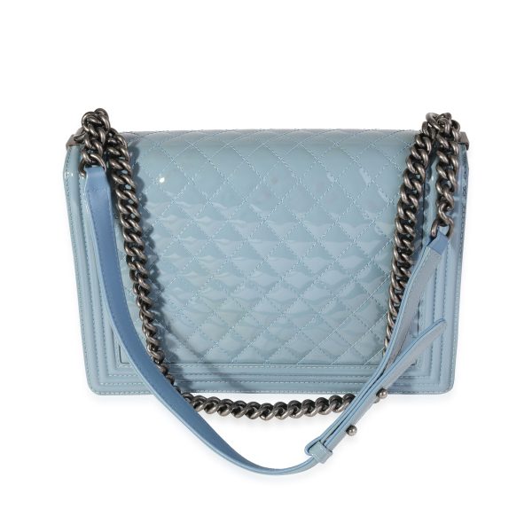 120762 pv b120d5fa a4bd 4254 8e4d 1f4adf52edde Chanel Light Blue Quilted Patent Leather Large Boy Bag