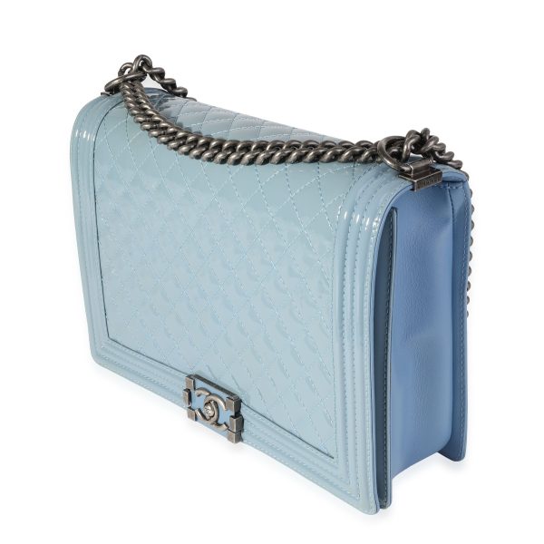120762 sv afd1efaf 5981 408f 95b8 9184d209baba Chanel Light Blue Quilted Patent Leather Large Boy Bag